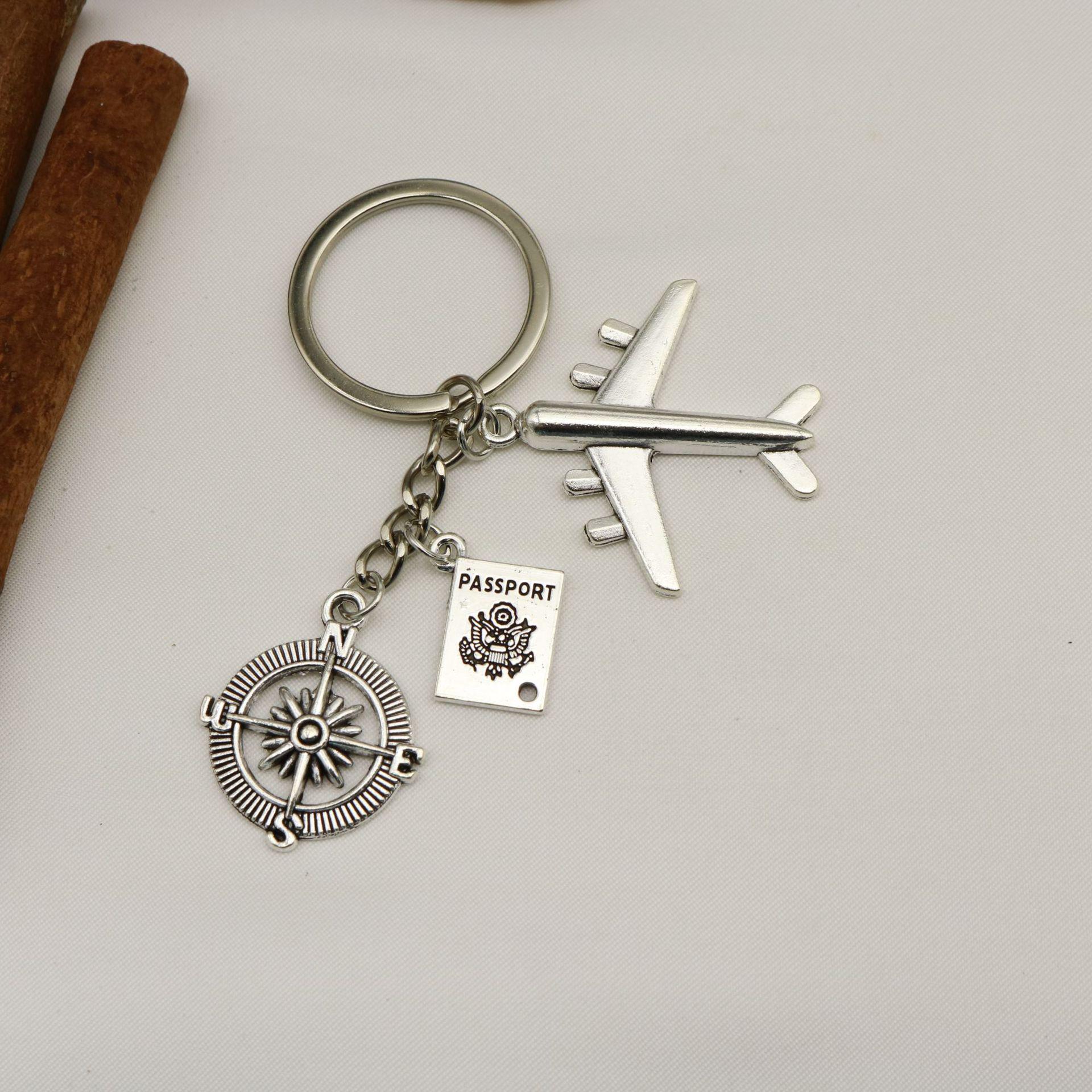 World Traveler Camera Compass Keychain Pendant