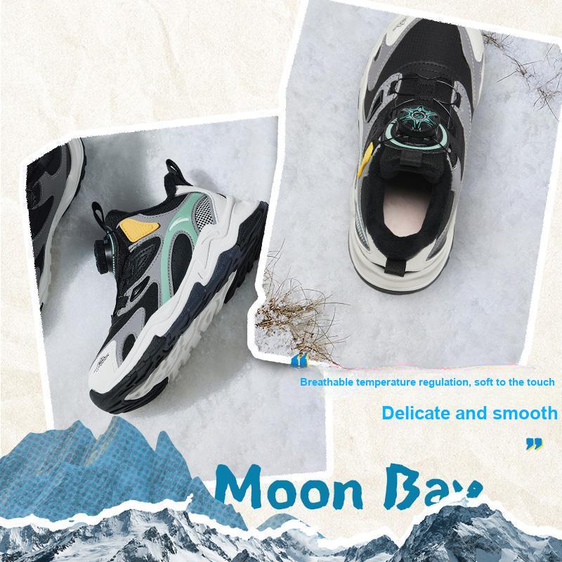 Anta Kids Trendy Fashion Fleece Lined Warm Wear Resistant Non Slip Mid Top Casual Shoes Kids Casual Shoes Black White A12449939-2