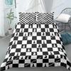 Juego de funda de edredón con tablero de ajedrez con estampado 3D, juego de cama de poliéster para niños, niñas y niños en blanco y negro