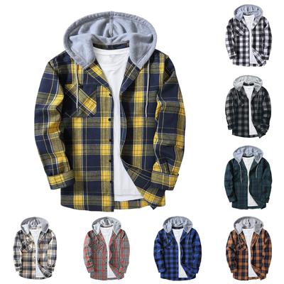 Herren-Sweatshirt mit kariertem Hemd und Kapuze, Knopf-Sweatshirt, lässiges Mode-Sweatshirt für Herren