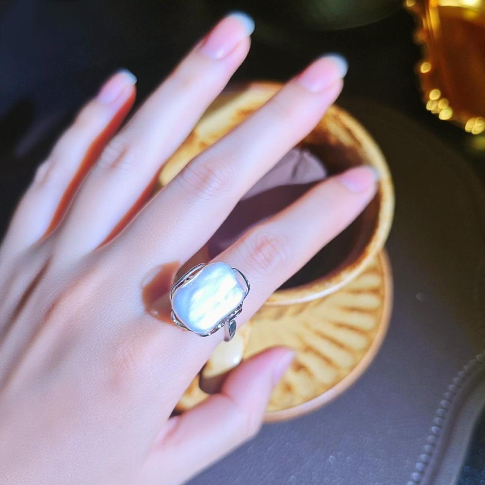 SENIKO 12-16mm Natural Freshwater Pearl Rings For Women Fashion Female Cubic Zirconia CZ Ring Pearl Jewelry Adjustable Ring