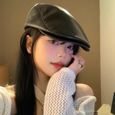 Harajuku Y2k Baskenmütze Hut Vintage Malerhut Mode PU-Leder Baskenmütze Hut Herren Damen