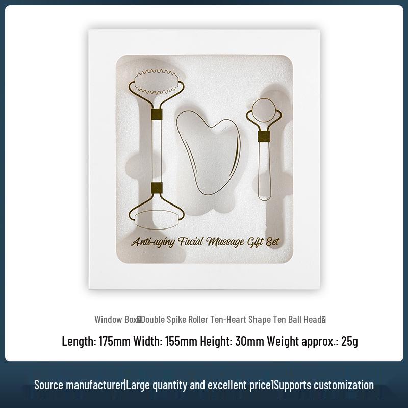 Natural Jade Roller & Gua Sha Set: Large Ball, Whitening Roller, Double-Headed Needle Massager - 3 Pieces