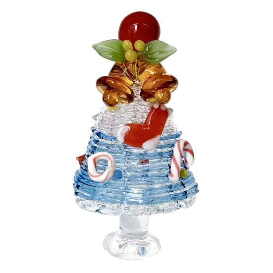 Seasonal Home Festive Ornament Glazed Christmas Tree Figurine, Colorful Miniature Xmas Decor, Handcrafted Exquisite Gift for Colleagues Glass