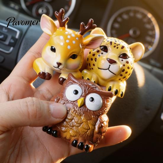 Mini Car Ornament for Air Vent Cute Animal Clip Freshener with Aroma Pad, Resin Lion Interior Decoration Leopard Deer Owl Dashboard Ornament,
