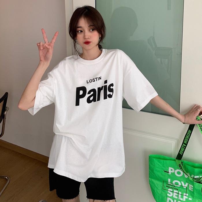 

Pure cotton new Harajuku Korean version trendy loose half-sleeved clothes versatile short-sleeved t-shirt women S белый