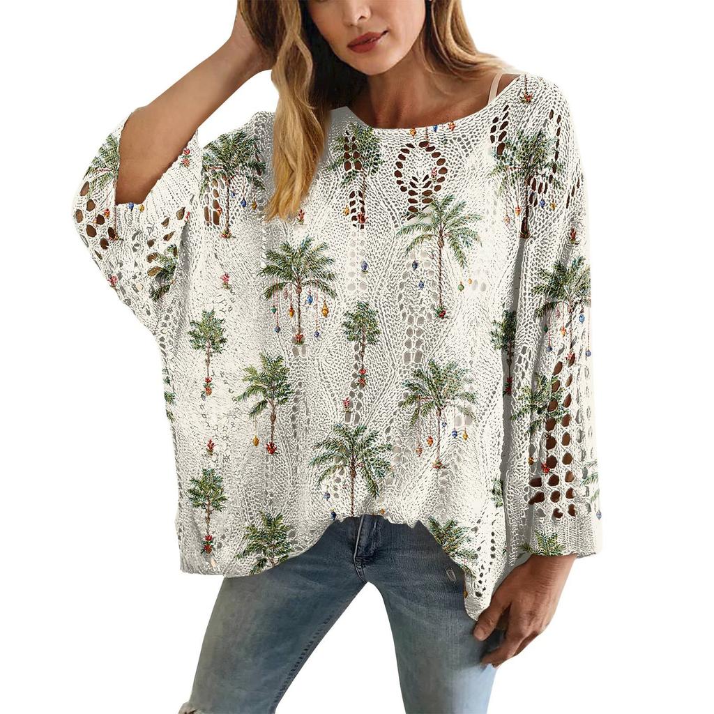 XY-LK01-Pullover hollow blouse 3D printed sweater spring and summer new