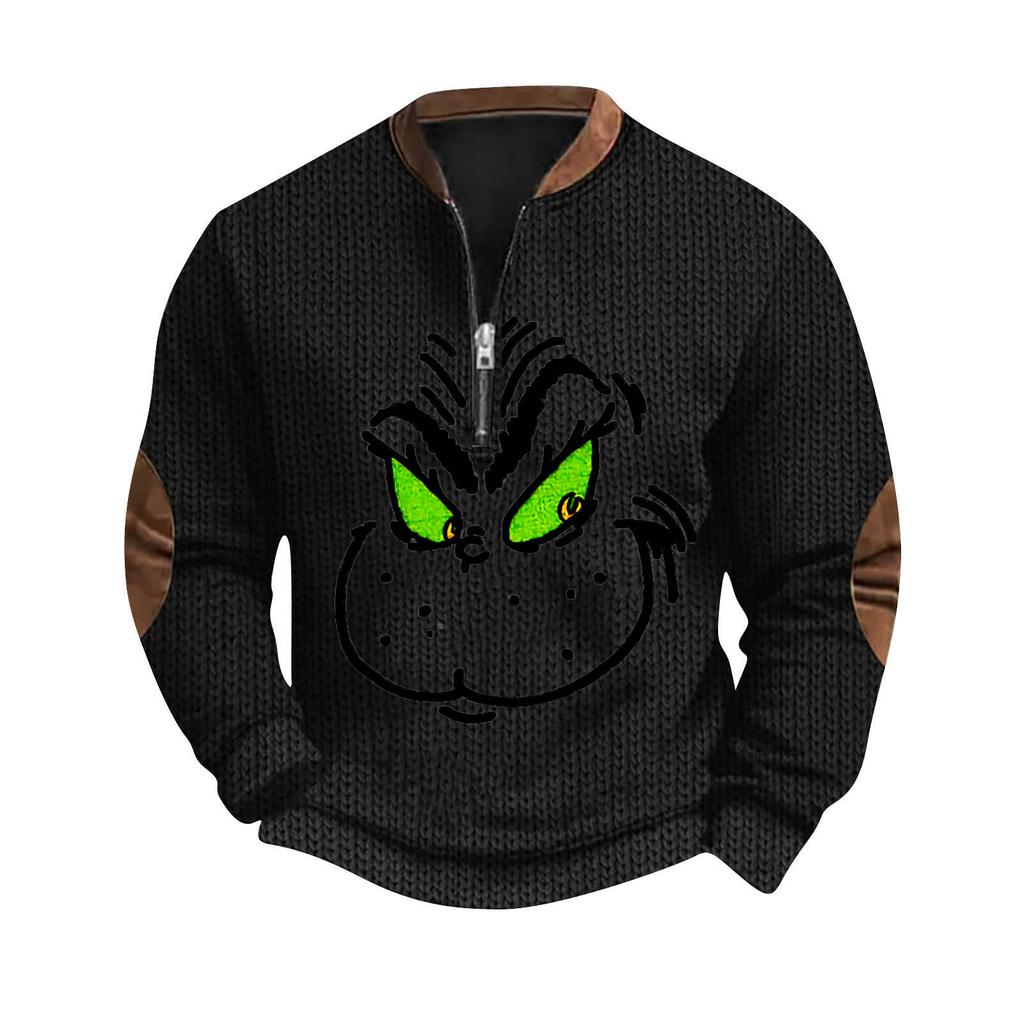 Pánský vánoční svetr Mikiny na zip Vintage pletený Grafická mikina Vánoční Pulovr se stojáčkem