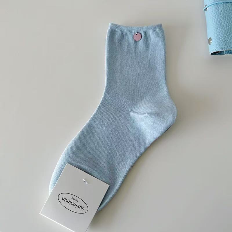 Ladies Spring and Summer Cream Wind Gentle Shell Buttons Lovely Everything Boneless Tube Socks