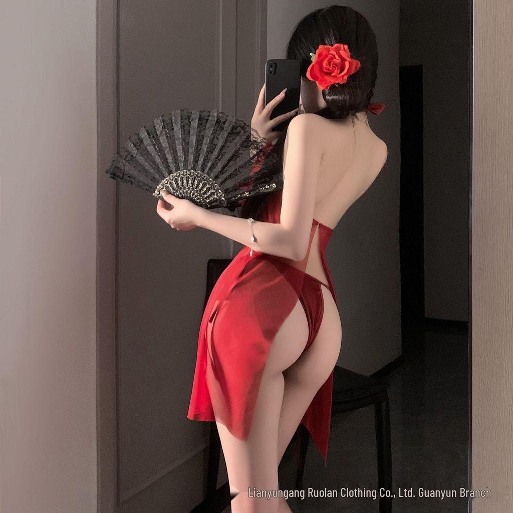 Ruo Lan Sexy Embroidered See-through Chinese Hanfu Mesh Pajama Set
