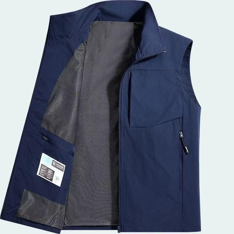 Höst- och Vinter Väst för Herr Väst Utomhus Medelålders och Äldre Ficka Ärmlös Jacka Ståkrage