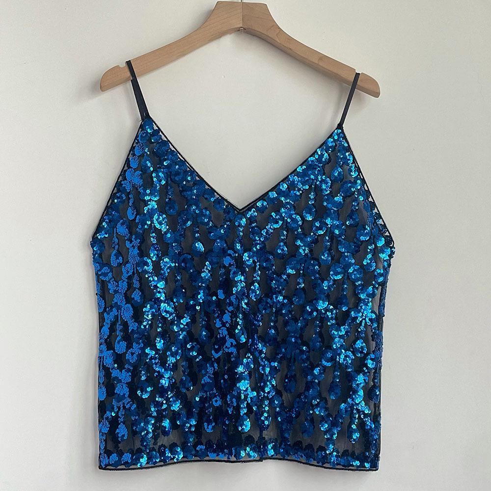 European & American V-Neck Sequin Camisole: Chic Sleeveless Top for Inner & Outer Wear