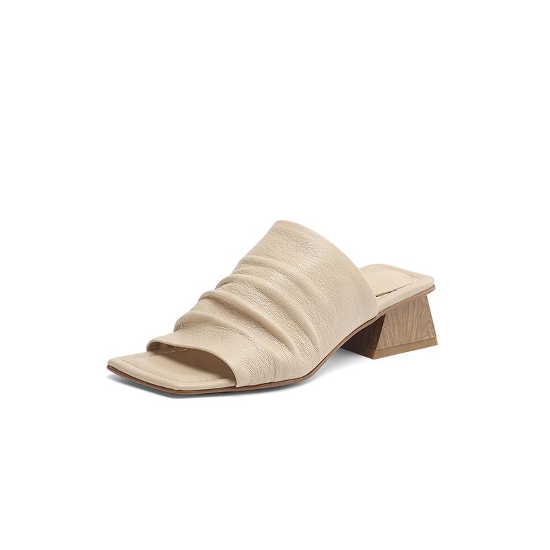 Fashion 2025 New Women Genuine Leather Thick High Heeled Sandals Elegant Outsoor Slippers Party Wedding Summer Shoes Woman Prom Pumps