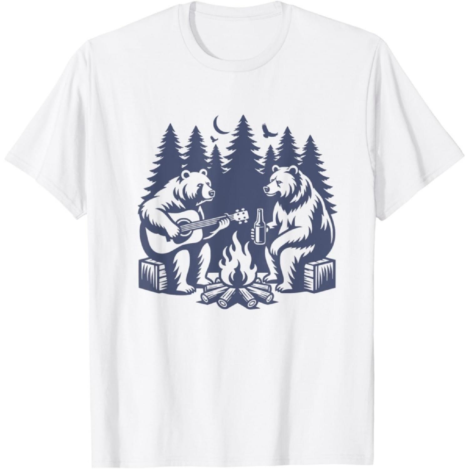 Футболка с гризли для мужчин Кемпинг Медведь Футболка S белый
