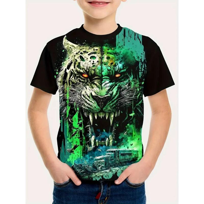 2024 Retro Bear 3d Print Top Tee Shirt Fashion T Shirt Animal Kids Boy Clothes Anime Short Sleeve Casual Children's Clothing