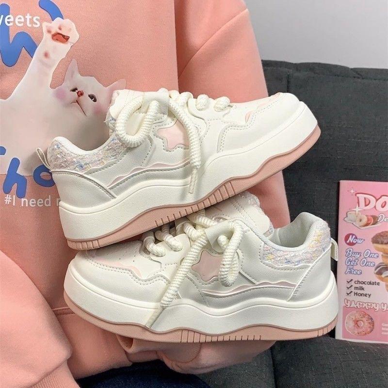 Platform White Shoes Women's 2025 New Breathable Spring and Autumn Super Fire Dad Shoes Versatile Sports Shoes Children