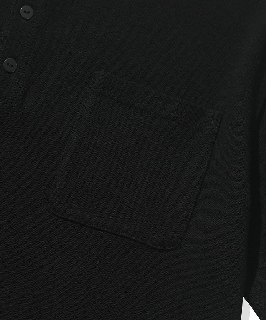 KIIMUIR [Crop] Heavy Cotton Roll-Up Henley Neck Short Sleeve T-Shirt_Black