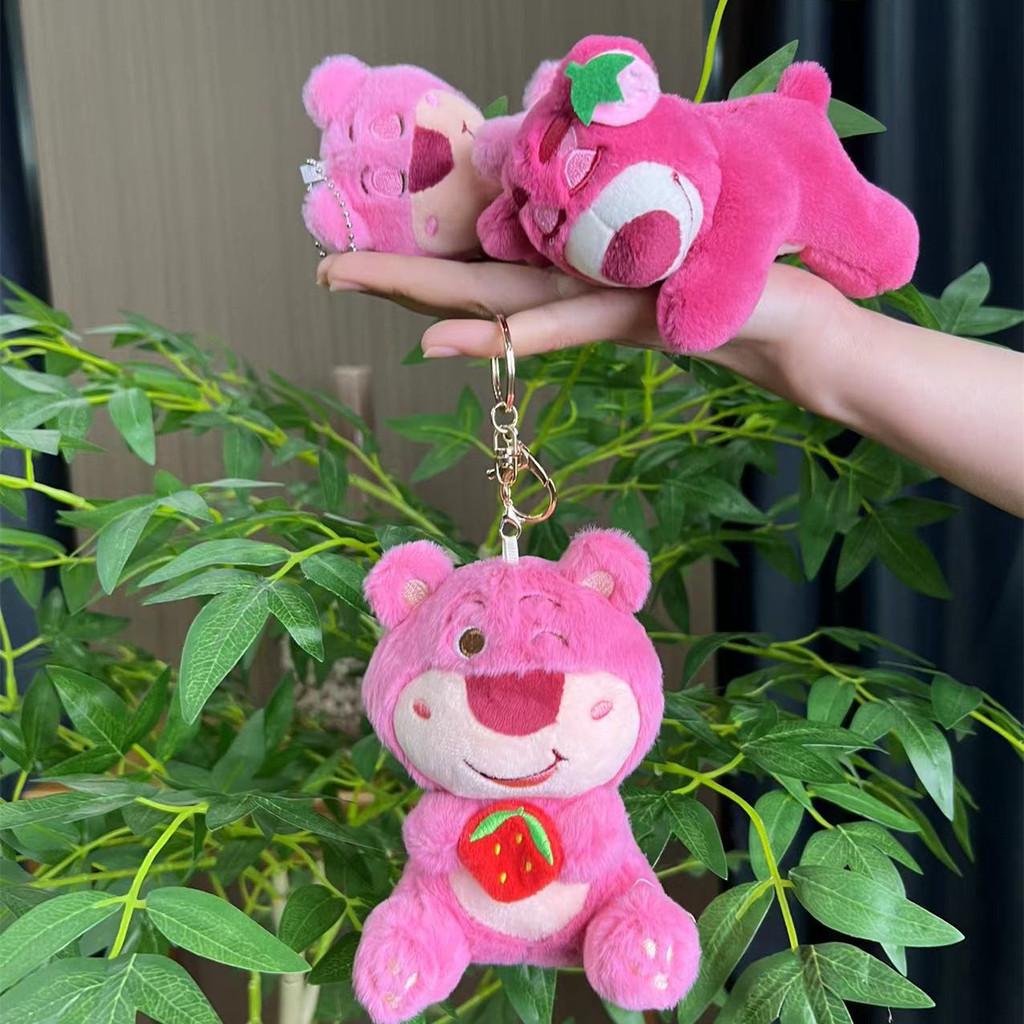 Adorable Strawberry Pink Bear Plush Toy Pendant Keychains Bags Accessories Girls