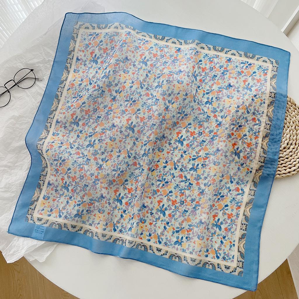 Korean Literary And Versatile Fashion Scarf Spring And Summer Cotton And Linen Small Square Scarf Silk Scarf Femininity Headband Scarf