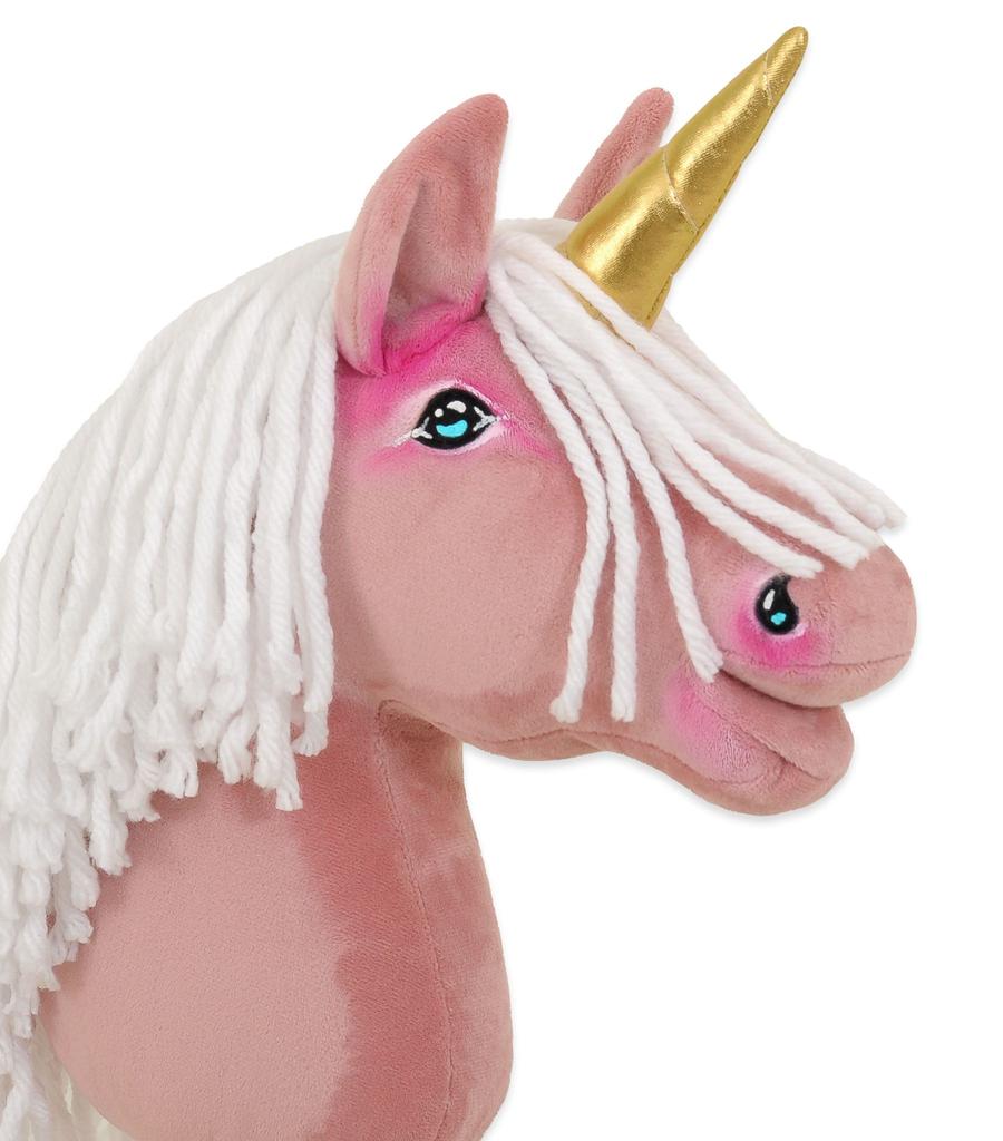 Hobby Horse Einhorn am Stock, Klein, Staubrosa, mit Weißer Mähne und Goldenem Horn