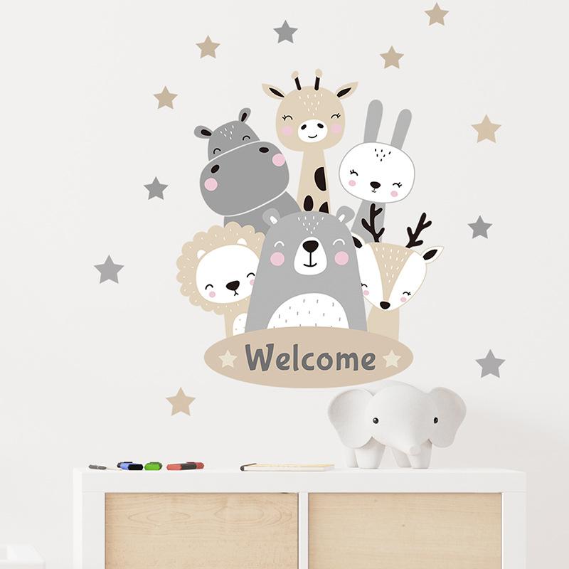 1pc Cartoon Bear Fox Heart Rainbow Animal Wall Stickers for Kids Room Children Room Removable Living Room Decoration Wall Decals