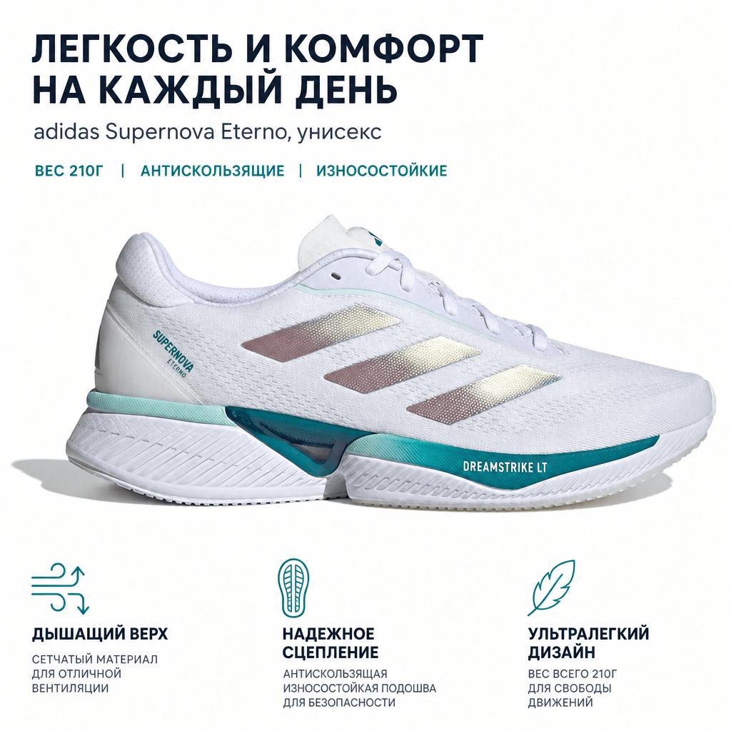 adidas Supernova Eterno Comfortable Versatile Non-Slip Wear-Resistant Low-Top Casual Running Shoes Unisex Sneakers White Blue Silver IH0438