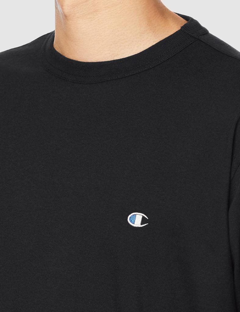 Champion Long Sleeve Size Crew Embroidered Men's T-Shirt, Basic, Black, M, 100% Cotton, Neck, Logo, C8-X408
