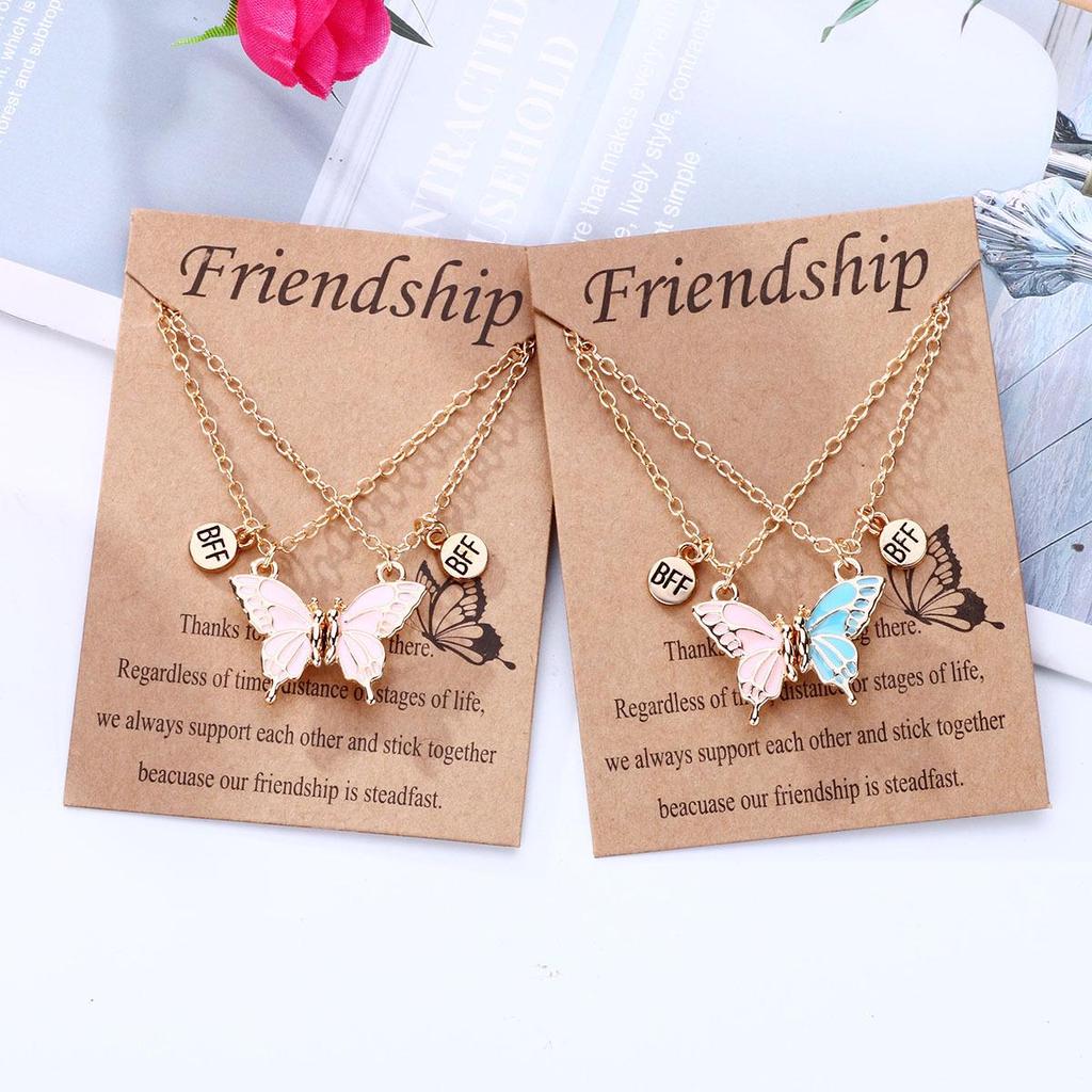 Cross-Border Butterfly Magnet Stone Necklace - Best Friend Alloy Pendant