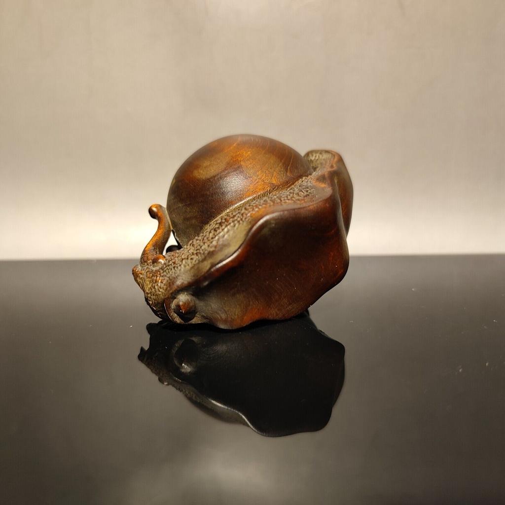 Vintage Chinese Carved Home Decor Snail Sculpture Statue Wood Christmas Gift Art