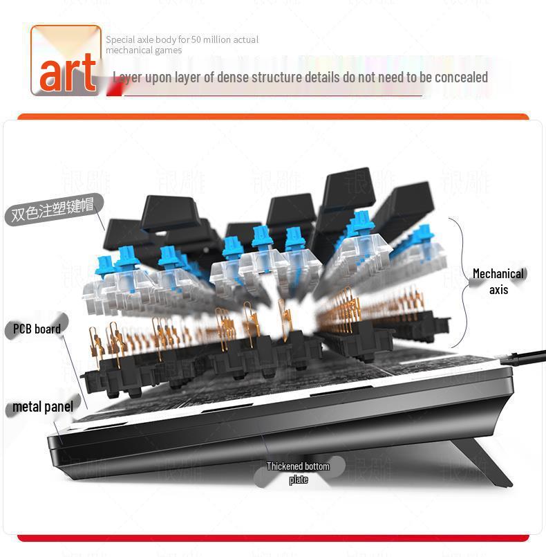 Silver Carving Mechanical Keyboard Set: 87/104 Keys, Blue/Black Clicky Switches, Mouse & Headset for Wired Esports Gaming