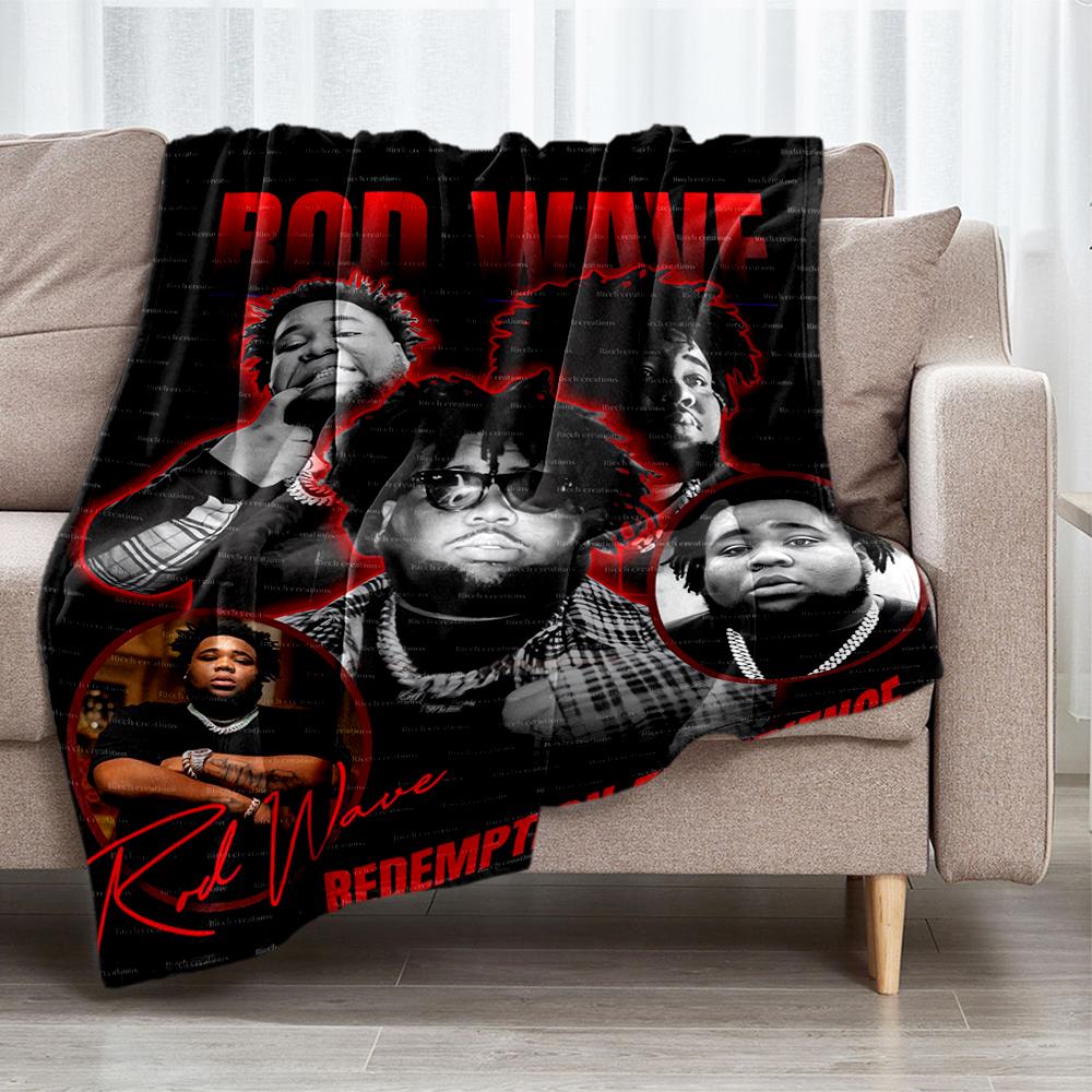 Rod Wave Theme Printed Blanket - Perfect for Couch, Bed, Travel & Outdoor Use | Machine Washable, Cozy & Durable.