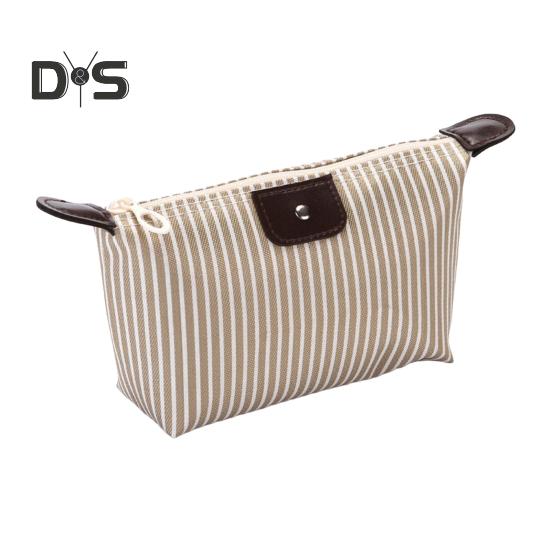 

Полосатая косметичка, водонепроницаемая, складная, большой емкости, застежка-молния, в форме пельменя, портативный органайзер для косметики для путешествий и домашнего хранения бежевый