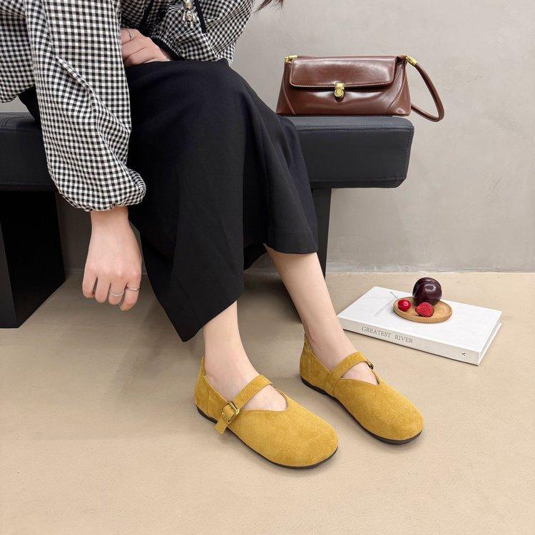 

Туфли Мэри Джейн на плоской подошве с одним ремешком детские с юбками 2025 весна новые популярные неглубокие повседневные бабушкины одинарные туфли 40 жёлтый