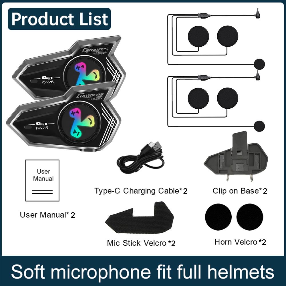 1/2pcs Por25 Motorcycle Helmet Headset Bluetooth 5.4 Wireless Earphone Handsfree Mic Headphones Music Player Moto Helmet