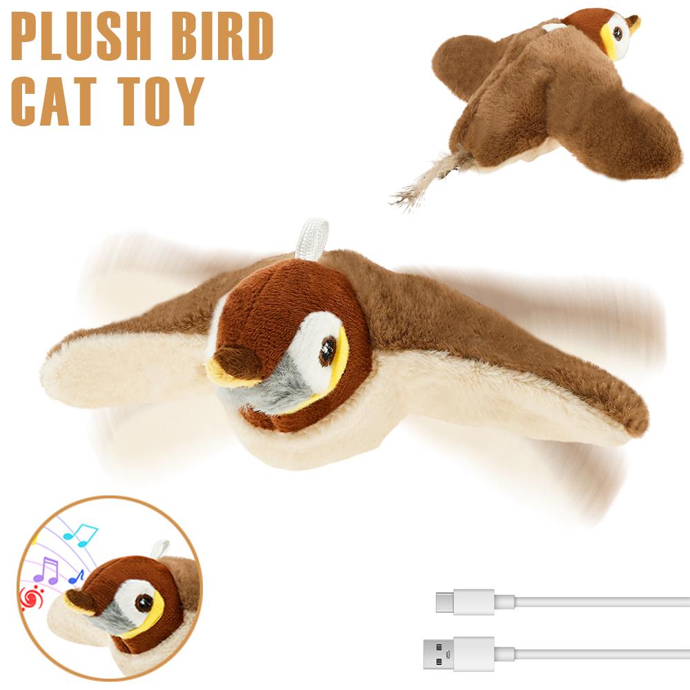 Plush Bird Cat Toy Rechargeable Electric Flapping Wings Bird Cat Toy Simulated Chirping Interactive Cat Toys Indoor Pet Supplies