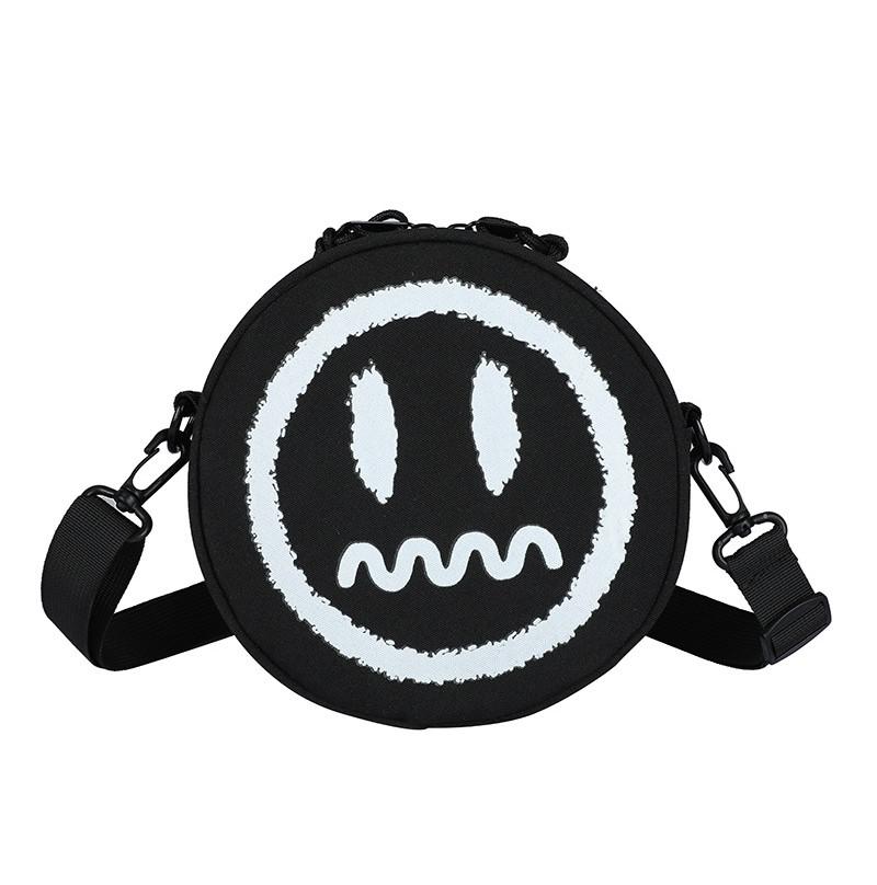 Trendy And Stylish Black Oxford Fabric Round Bag For Women With Soft Shoulder Strap