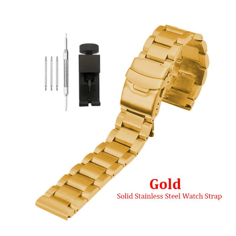 Solid Stainless Steel Watch Strap 18 19 20 21 22 23 24 25mm Metal Band Folding Buckle Universal Barcelet Women Men Watchband