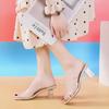 Comemore Crystal Clear Transparent Heel Slippers Female Shoes Middle Heels Comfortable New Summer Women Mules Slides 42