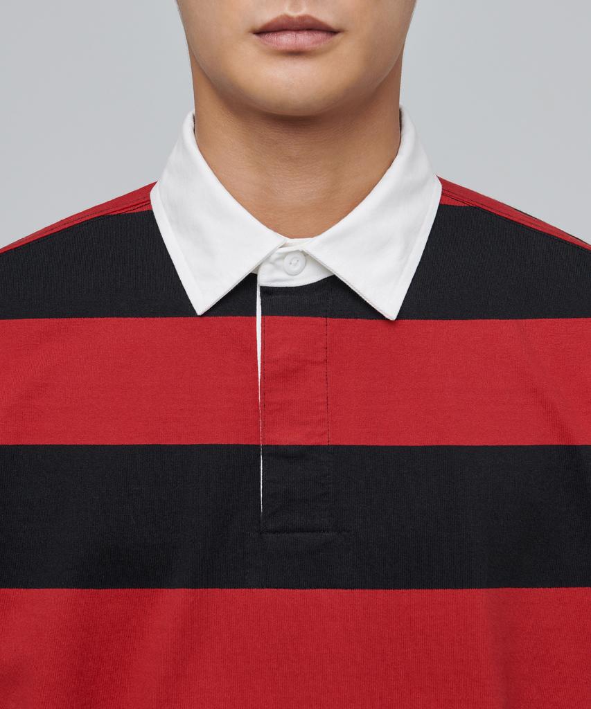 MUSINSA STANDARD Striped Rugby Shirt [Black/Red]