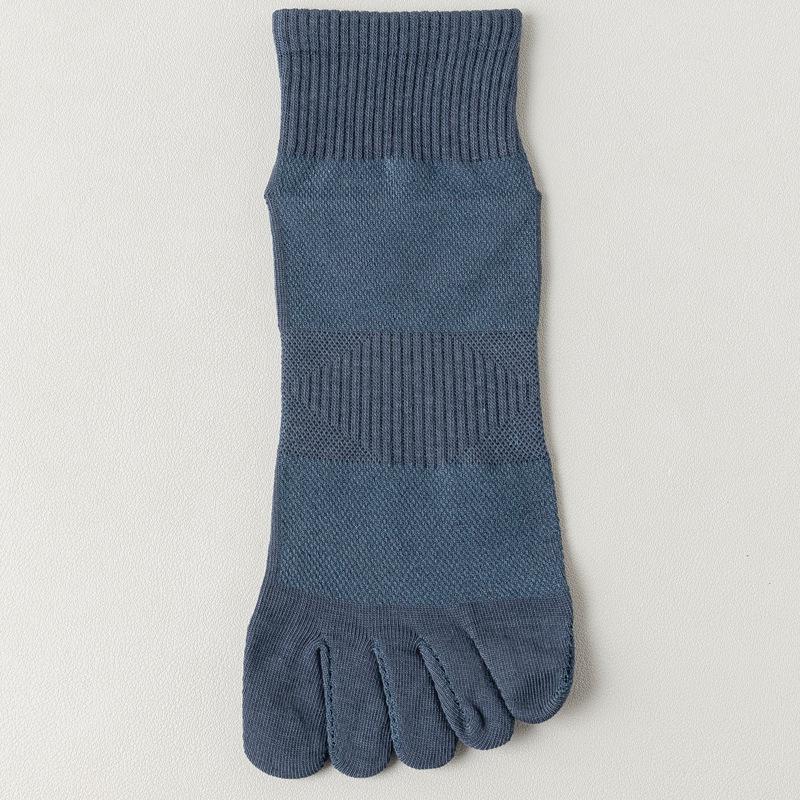Men's Mid-Calf Five-Toe Cotton Socks - Spring/Summer, Sweat-Wicking, Deodorizing, Solid Color, Seamless, Long, Mesh, Sports, Split-Toe.