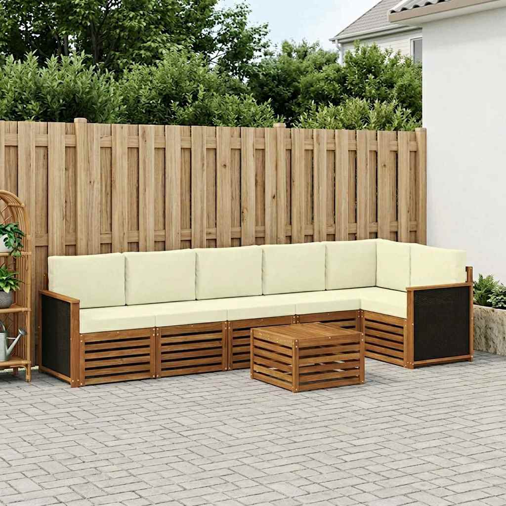 Corner Sofa Set with Cushions 6 Pcs Natural and Cream