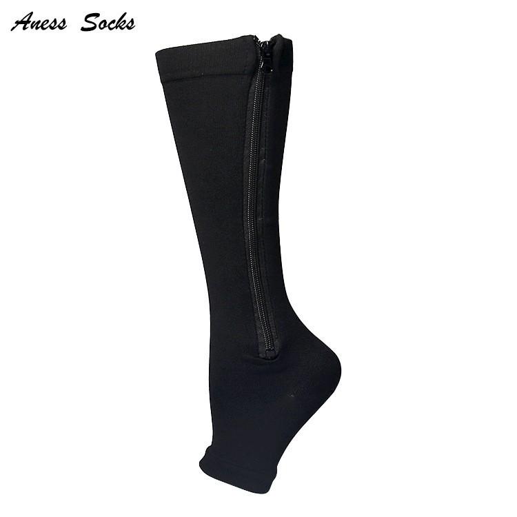 Open-Toe Compression Socks: Women's Zippered Venous Calf Support for Sports