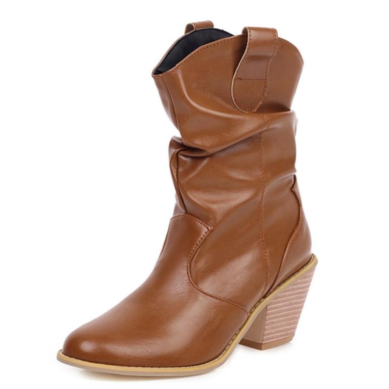 Bottines décontractées pour femmes, talons punk, noir, rouge, blanc, plissées, cowboy, cowgirls, automne, hiver, fête, chaussures courtes pour dames 2024