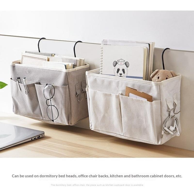 Bedside Hanging Organizer Multiple Pockets Durable Cotton Linen Large Capacity for Hospital Patient Bed Storage