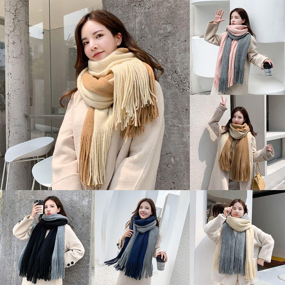 Winter Warm Two-Color Imitation Cashmere Scarf Thicken Long Neck Guard Shawl Comfortable Women's Shawl Wraps Cold Weather