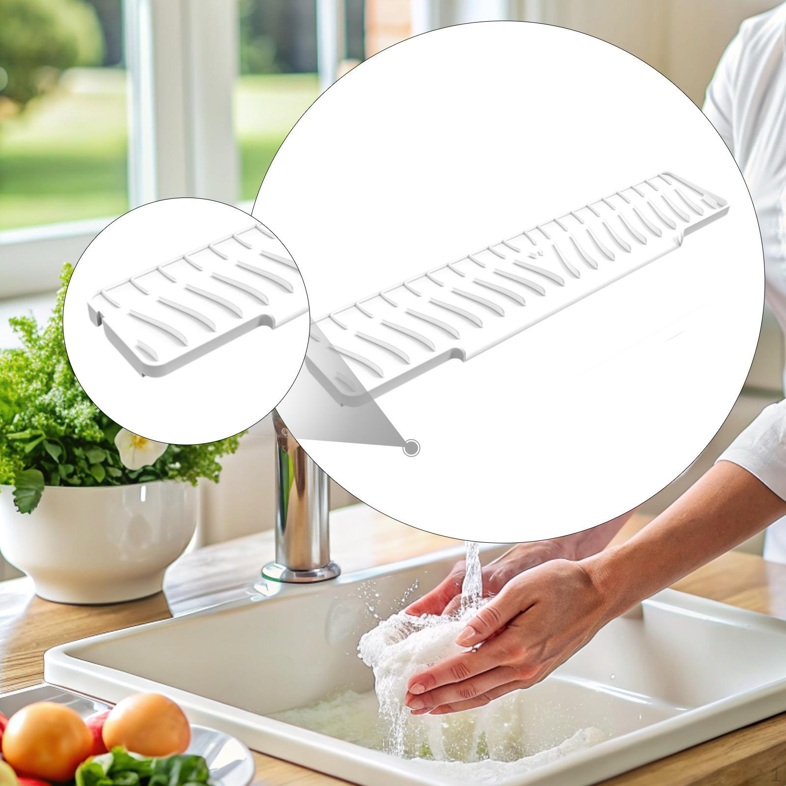 

Kitchen Sink Faucet Mat Dish Soap Sponge Holder Anti Slip Tray for Bathroom белый