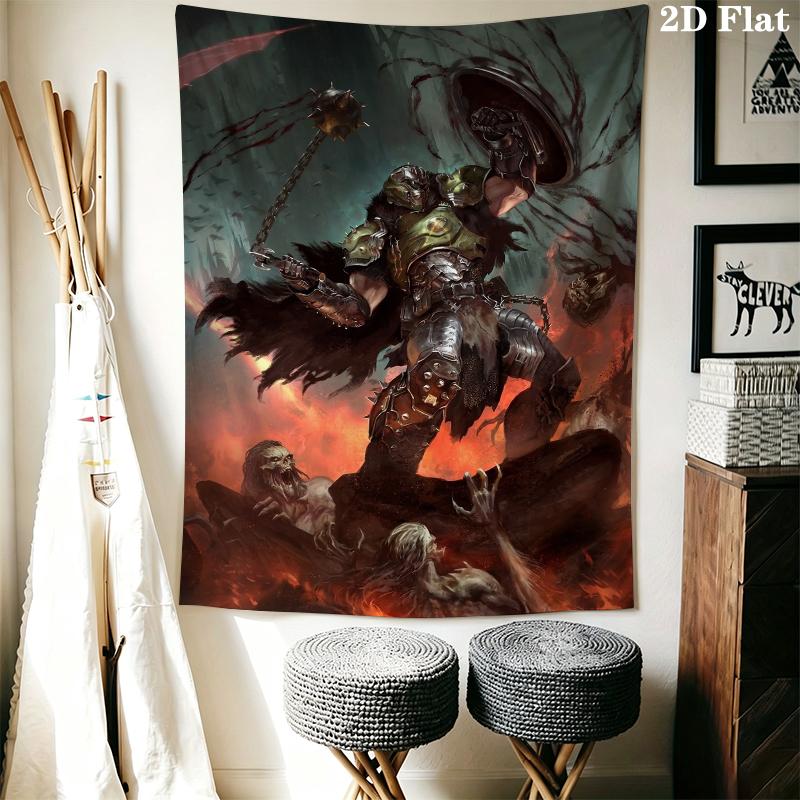 DOOM The Dark Ages Wall Tapestry Aesthetic Wall Hanging Printed Fabric Blanket Decorative Tapestries for Bedroom Living Room Home Decor