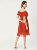 Moomaya Printed Off-Shoulder Poly Georgette Midi Dress Cinched Long Dress