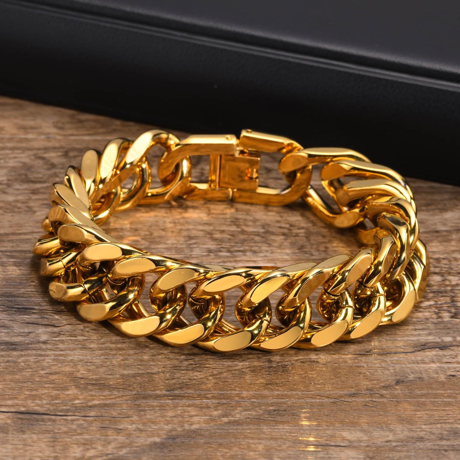 

Vnox Chunky Stainless Steel Cuban Chain Bracelet for Men, 15mm Width 7.48 / 8.46 Inches Length, Classic Male Wristband Jewelry 19cm