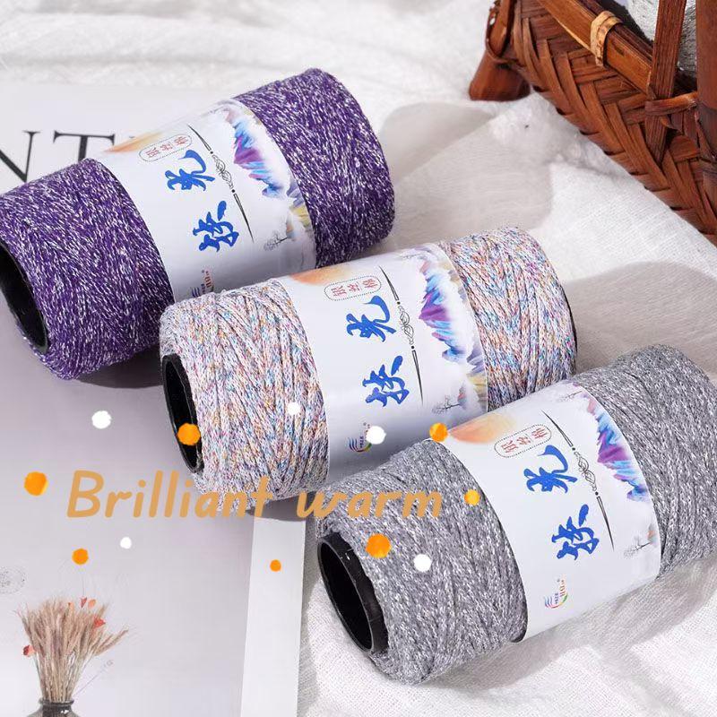 50g/roll 1.5mm Silver Silk Cotton Shiny Silk Hollow Cotton Woven Medium Coarse Cottons DIY Crochet Hat Crushed Silver Woven Bag